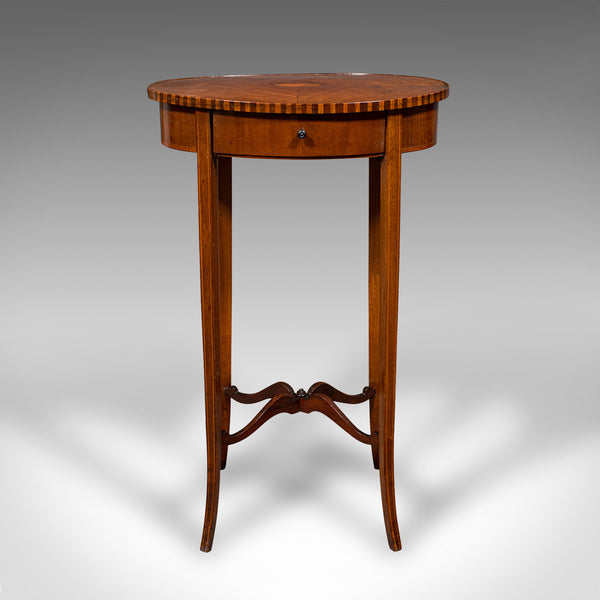 Small Antique Lamp Table, English, Oval, Side, Regency Revival, Edwardian, 1910