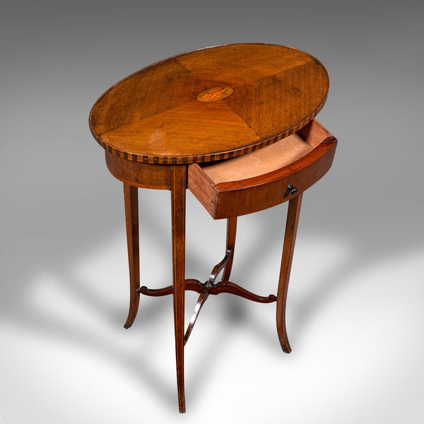 Small Antique Lamp Table, English, Oval, Side, Regency Revival, Edwardian, 1910