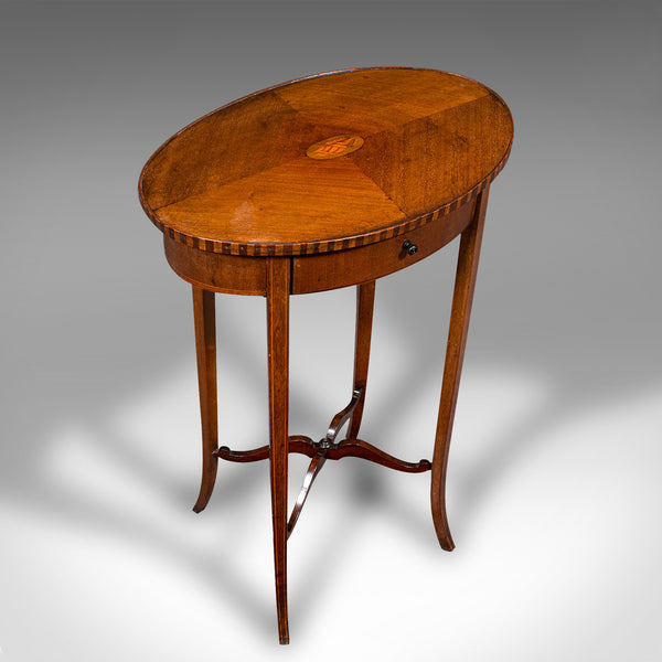 Small Antique Lamp Table, English, Oval, Side, Regency Revival, Edwardian, 1910