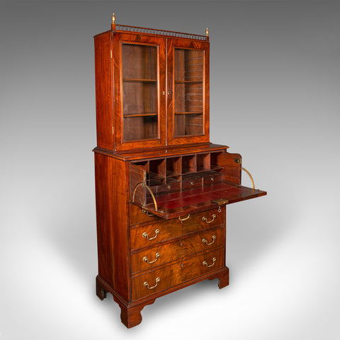 Antique Author's Chest, English, Secretaire Cabinet, Glazed Bookcase, Georgian