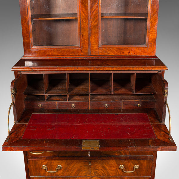 Antique Author's Chest, English, Secretaire Cabinet, Glazed Bookcase, Georgian