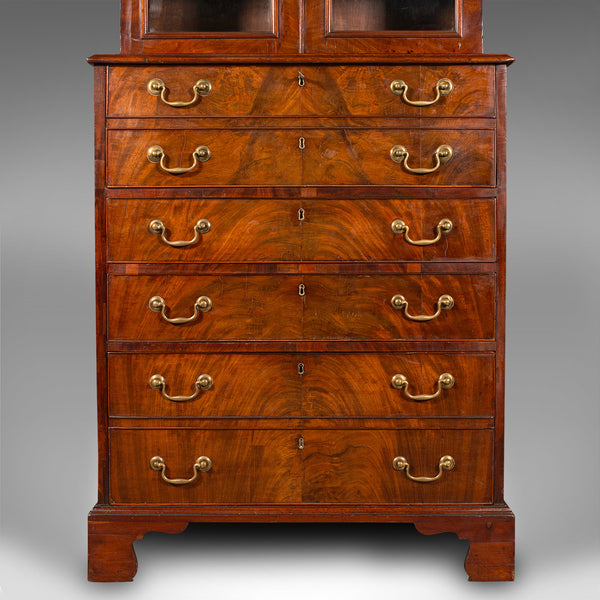 Antique Author's Chest, English, Secretaire Cabinet, Glazed Bookcase, Georgian