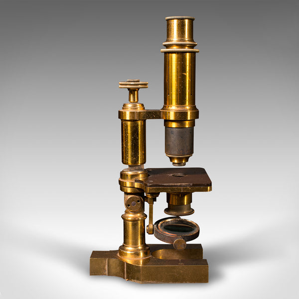 Antique Monocular Microscope, English Brass, Scientific Instrument, Victorian