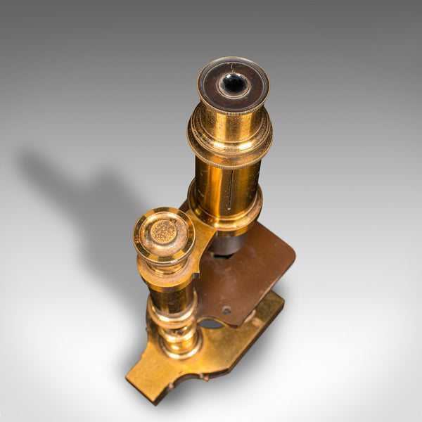 Antique Monocular Microscope, English Brass, Scientific Instrument, Victorian