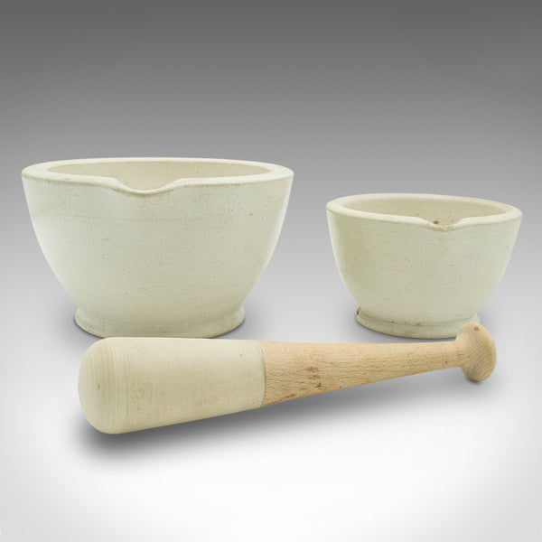 Small Antique Mortar & Pestle Duo, English, Ceramic, Beech, Cookery, Victorian