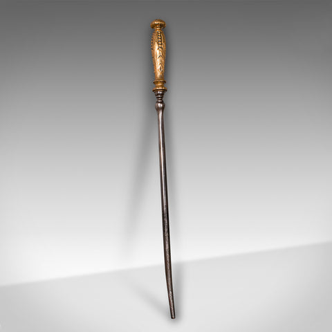 Small Antique Fire Poker, Brass, Cast Iron, Decorative Fireside Tool, Georgian