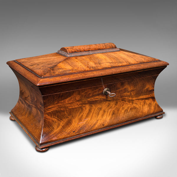 Antique Drawing Room Tea Caddy, English, Flame, Sarcophagus, Regency, Circa 1820