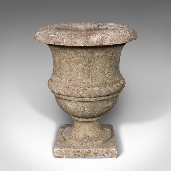 Small Antique Planting Urn, English, Weathered Marble, Jardiniere, Victorian