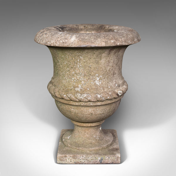 Small Antique Planting Urn, English, Weathered Marble, Jardiniere, Victorian