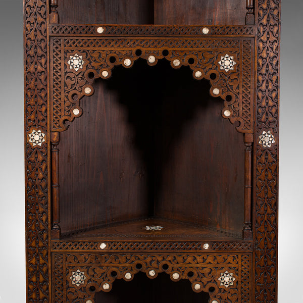 Antique Corner Display Stand, Open Shelf Cabinet, Moorish Taste, Victorian, 1900