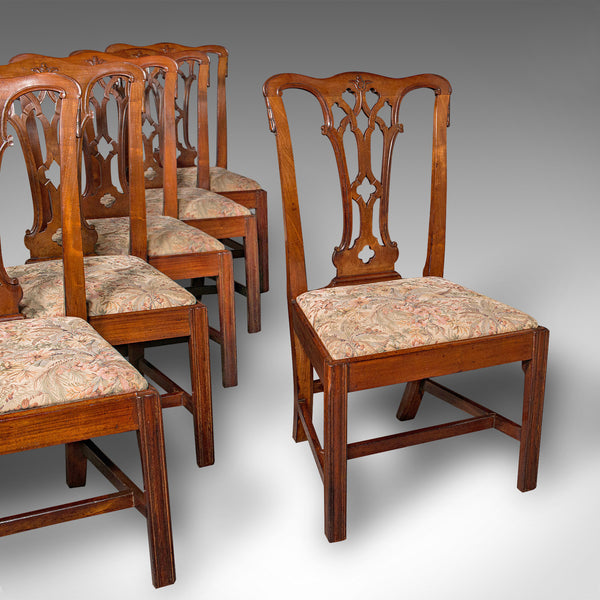 6 Antique Dining Room Chairs, English, Walnut, After Chippendale, Georgian, 1800