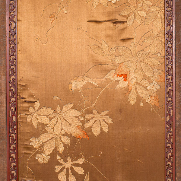 Antique Photographic Prop Screen, Japanese, Silk Cotton, Room Divider, Victorian