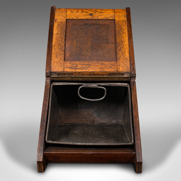 Antique Coal Purdonium, English, Oak, Fireside, Arts and Crafts, Victorian, 1890