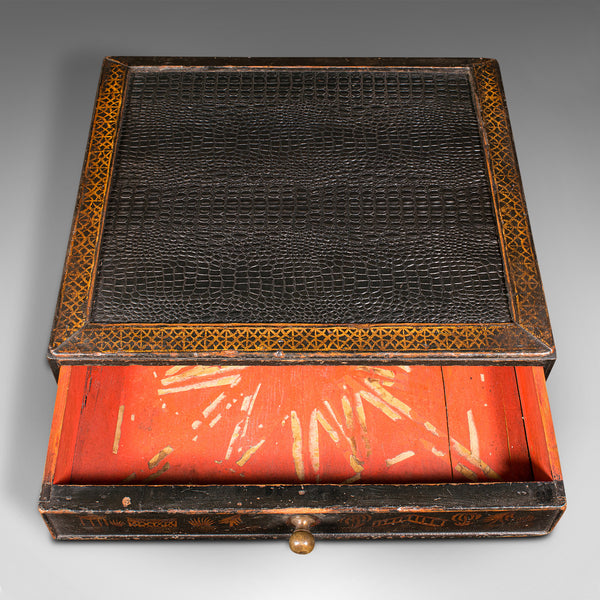 Antique Desk Drawer, Japanese Ebonised Pine Desktop Folio, Victorian, Edo Period