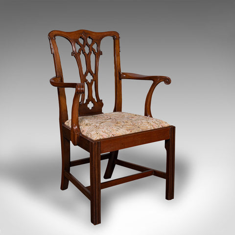 Antique Elbow Chair, English Walnut, After Chippendale, Georgian Revival, C.1860