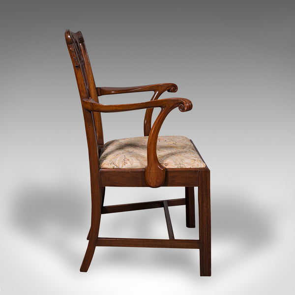 Antique Elbow Chair, English Walnut, After Chippendale, Georgian Revival, C.1860
