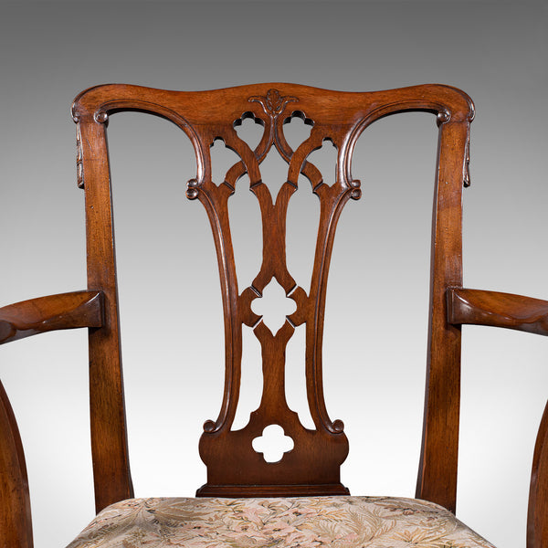 Antique Elbow Chair, English Walnut, After Chippendale, Georgian Revival, C.1860