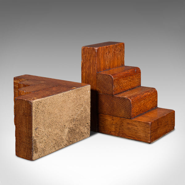 Pair Of Vintage Decorative Bookends, English, Oak, Book Rest, Art Deco, C.1940