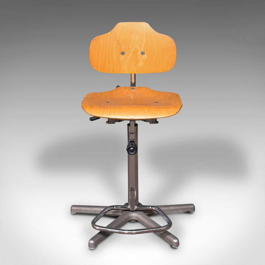 Pair Of Vintage Laboratory Chairs, German, Beech, Adjustable Bar Stool ...