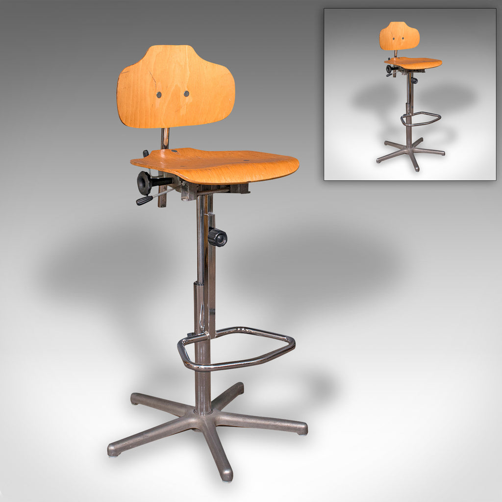 Pair Of Vintage Laboratory Chairs, German, Beech, Adjustable Bar Stool ...