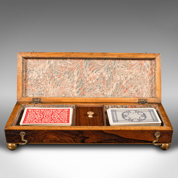 Antique Gentleman's Cribbage Case, English, Brass, Card Game Box, Mid Victorian
