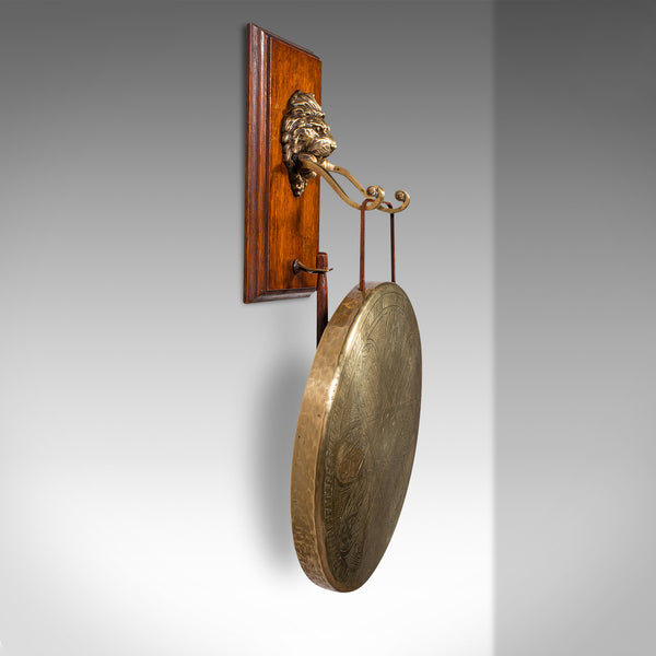Antique Hanging Dinner Gong, English, Brass, Oak, Decorative, Victorian, C.1880