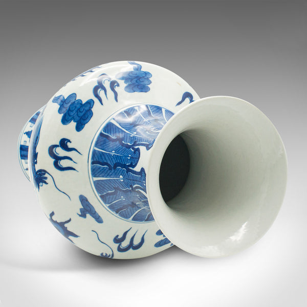 Large Vintage White and Blue Vase, Chinese, Ceramic, Decor, Flower Baluster