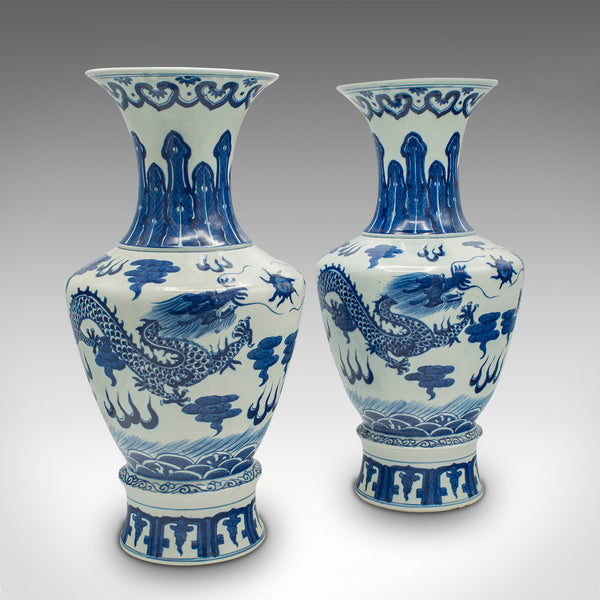 Pair Of Vintage Baluster Vases, Chinese, Ceramic, Decor, Display Urn, Art Deco