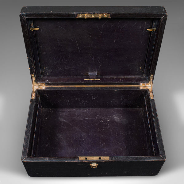 Antique Correspondence Box, English, Leather, Writing Case, Victorian, C.1890