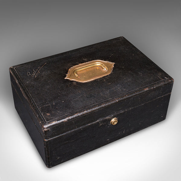 Antique Correspondence Box, English, Leather, Writing Case, Victorian, C.1890