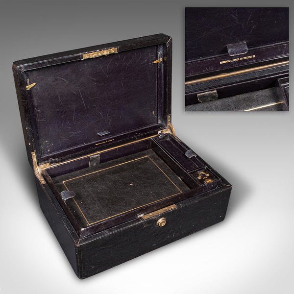 Antique Correspondence Box, English, Leather, Writing Case, Victorian, C.1890