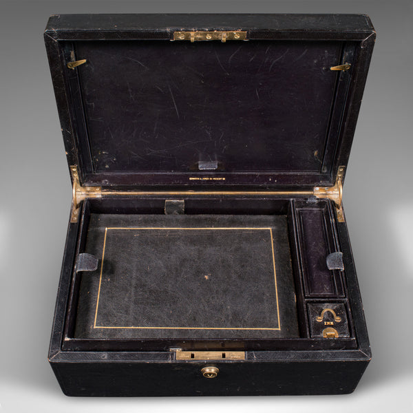 Antique Correspondence Box, English, Leather, Writing Case, Victorian, C.1890
