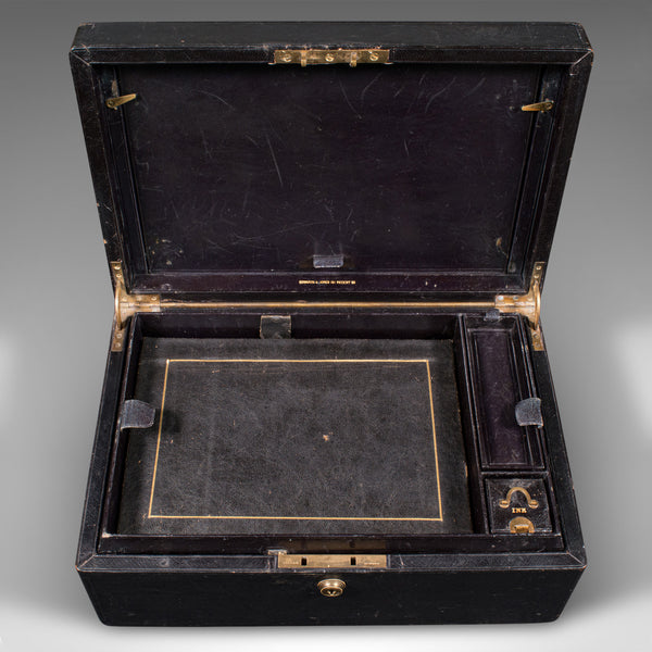 Antique Correspondence Box, English, Leather, Writing Case, Victorian, C.1890