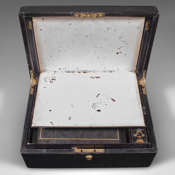 Antique Correspondence Box, English, Leather, Writing Case, Victorian, C.1890