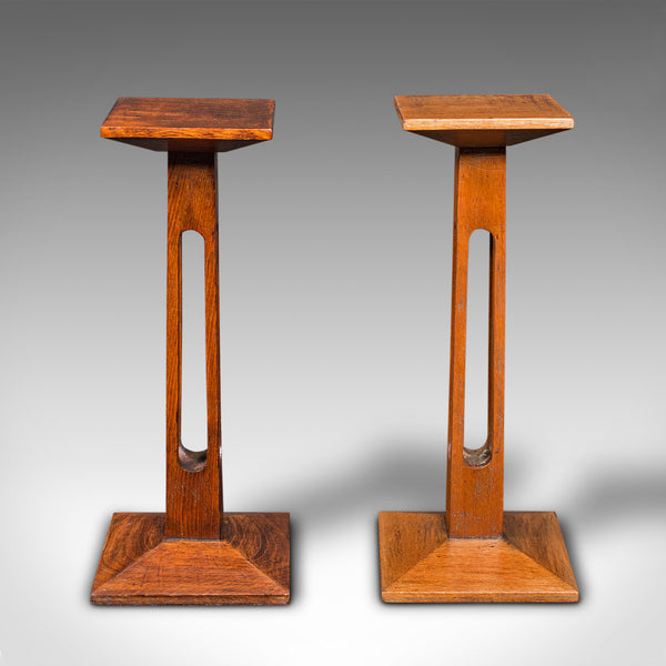 Pair Of Antique Statue Stands, English, Oak, Pedestal, Torchere, Edwardian, 1910