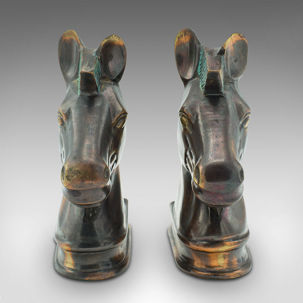 Pair Of Vintage Horse Bust Bookends, English, Cast Brass, Decorative, Novel Rest