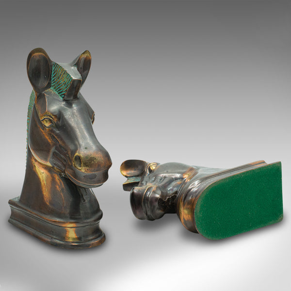 Pair Of Vintage Horse Bust Bookends, English, Cast Brass, Decorative, Novel Rest