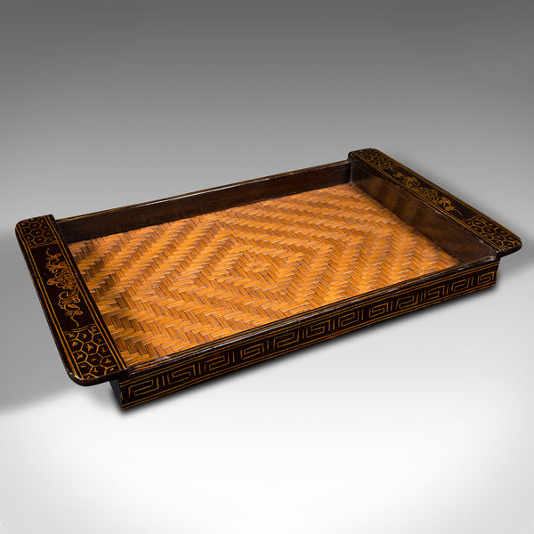 Trio Of Vintage Dinner Trays, Japanese Lacquer Serving Platter, Bamboo, Art Deco