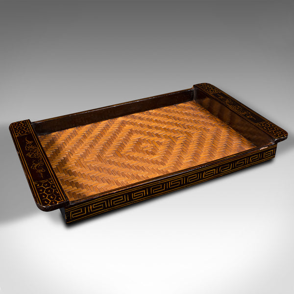 Trio Of Vintage Dinner Trays, Japanese Lacquer Serving Platter, Bamboo, Art Deco