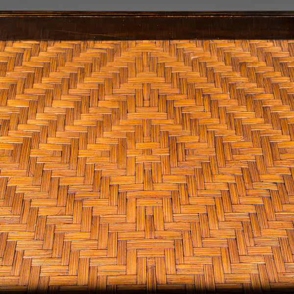 Trio Of Vintage Dinner Trays, Japanese Lacquer Serving Platter, Bamboo, Art Deco