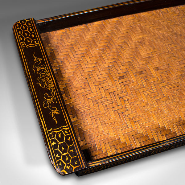 Trio Of Vintage Dinner Trays, Japanese Lacquer Serving Platter, Bamboo, Art Deco
