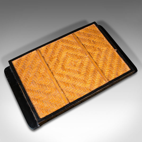 Trio Of Vintage Dinner Trays, Japanese Lacquer Serving Platter, Bamboo, Art Deco