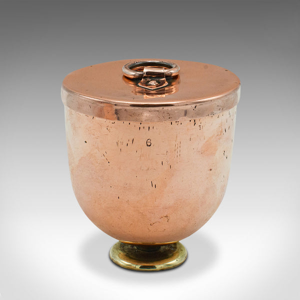 Pair Of Antique Ice Cream Moulds, English Copper Lidded Pots, Harrods, Victorian