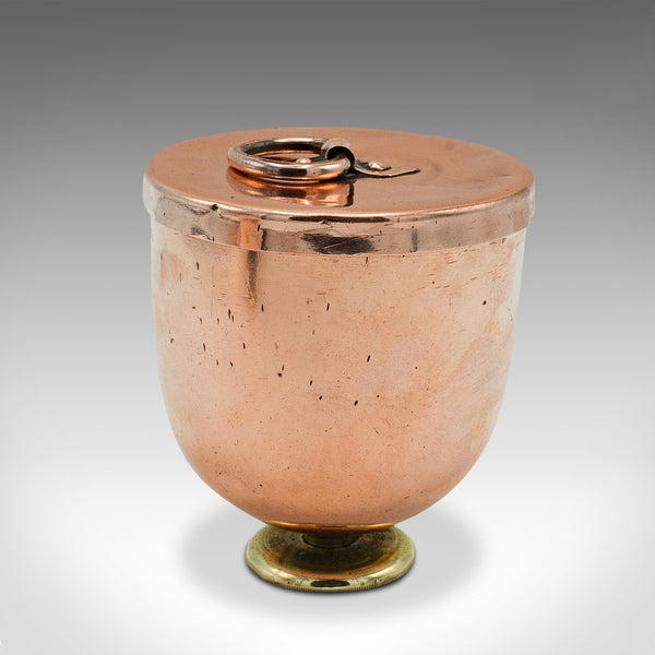 Pair Of Antique Ice Cream Moulds, English Copper Lidded Pots, Harrods, Victorian