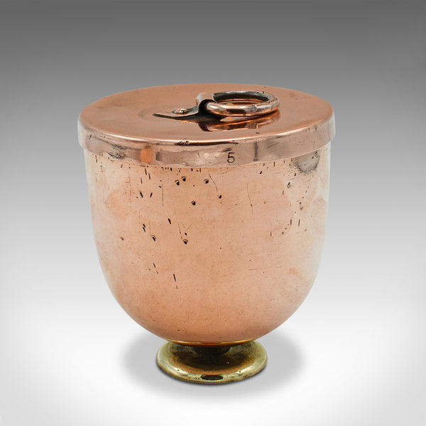Pair Of Antique Ice Cream Moulds, English Copper Lidded Pots, Harrods, Victorian