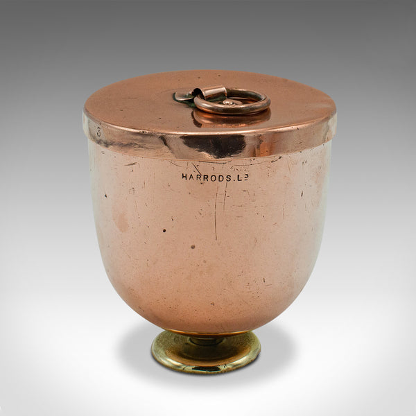 Pair Of Antique Ice Cream Moulds, English Copper Lidded Pots, Harrods, Victorian