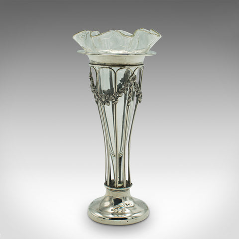 Small Antique Stem Vase, English, Silver, Glass, Decor, Art Nouveau, Edwardian