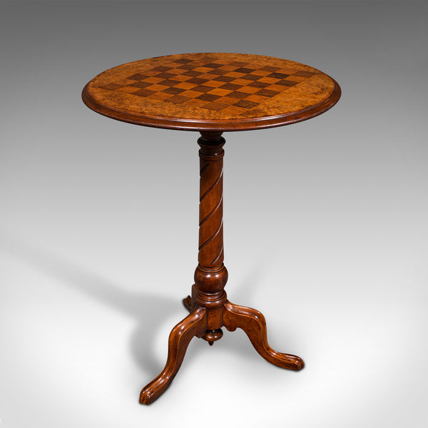 Small Antique Chess Table, English, Burr Walnut, Games, Victorian, Circa 1880