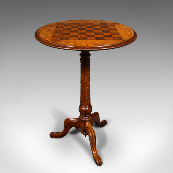 Small Antique Chess Table, English, Burr Walnut, Games, Victorian, Circa 1880