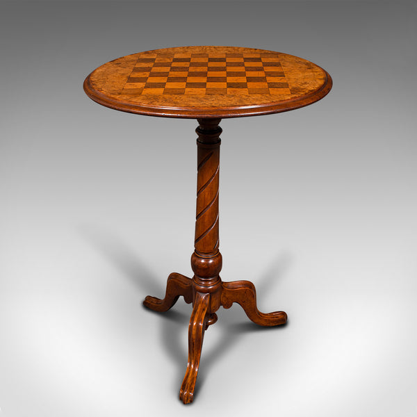 Small Antique Chess Table, English, Burr Walnut, Games, Victorian, Circa 1880